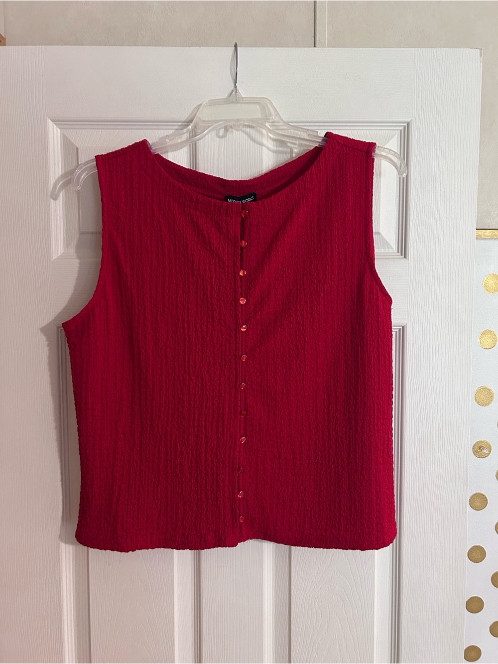 Studio Works Sleeveless Red Textured Button-Back Camisole